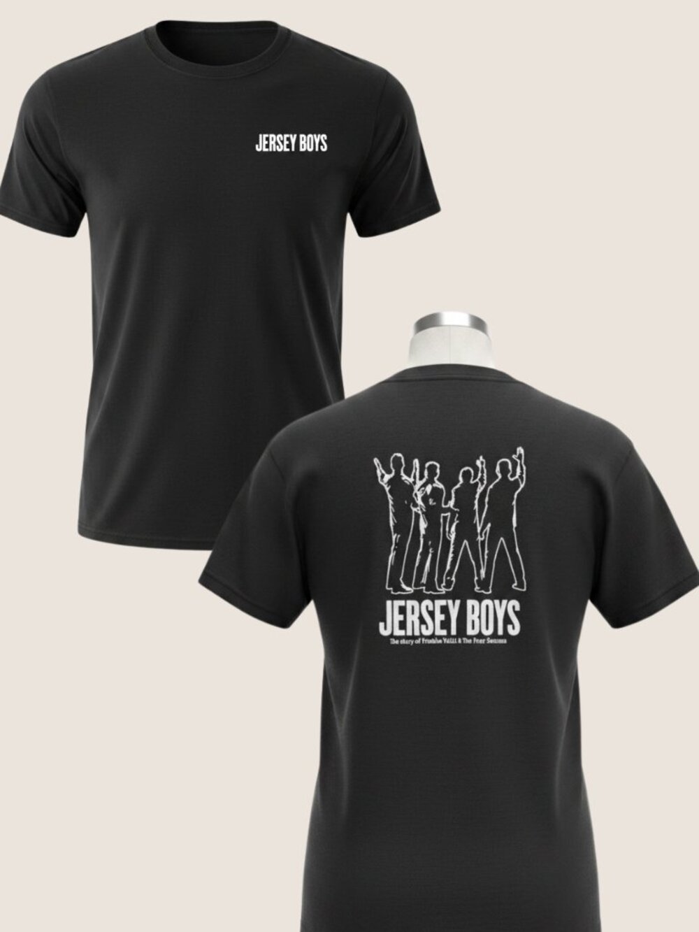 Jersey Boys Broadway Musical T Shirt Large Black Frankie Valli Theater 2 Sided T